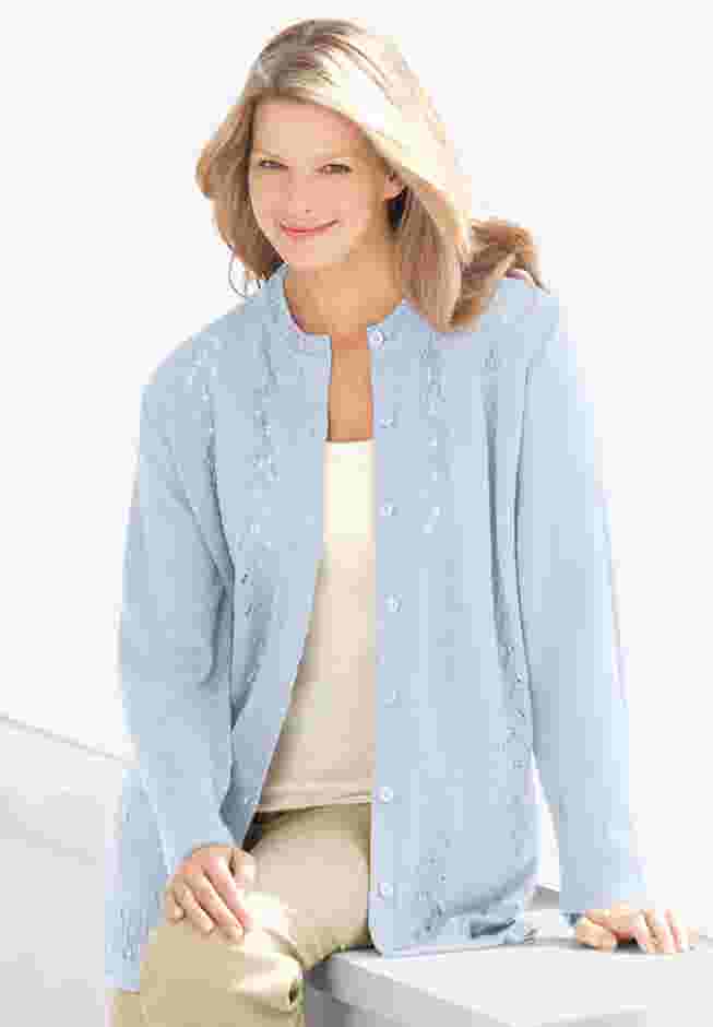 Long-Sleeve Pointelle Cardigan image number 0