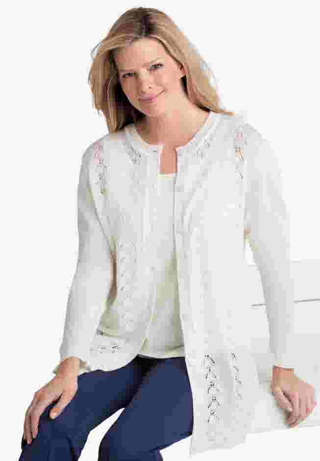 Long-Sleeve Pointelle Cardigan image number 0