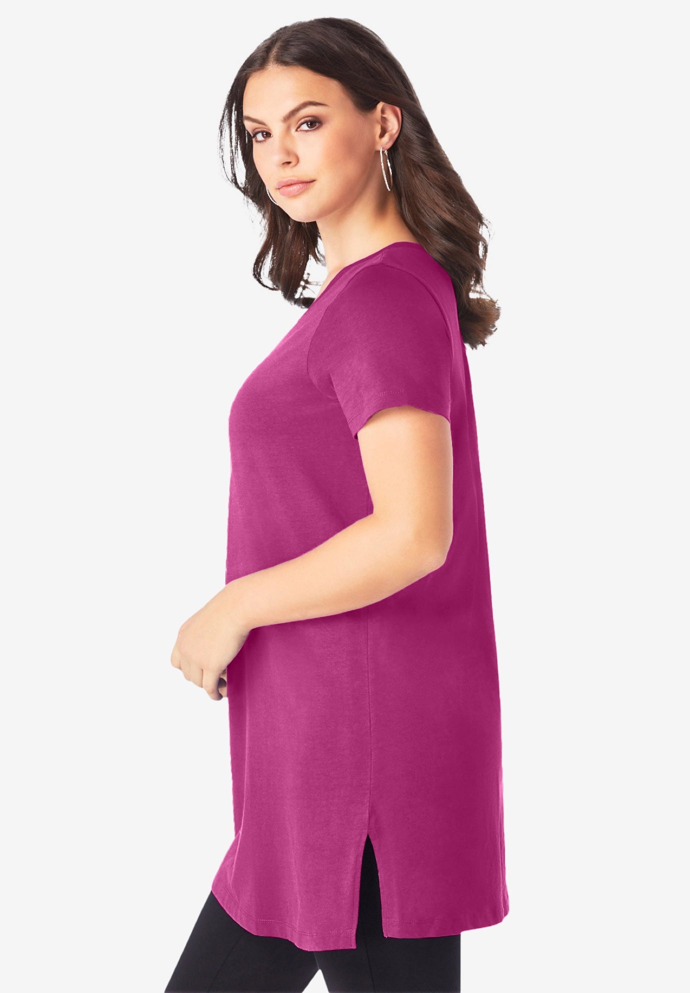 Plus Size Ultimate Cotton V-Neck Short Sleeve Tunic image number 5