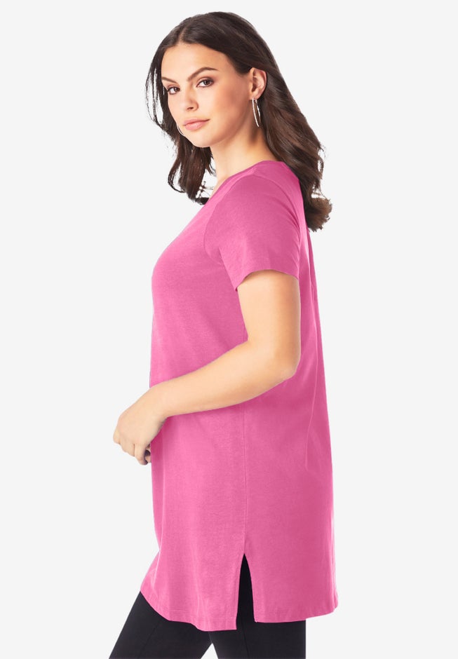 Plus Size Ultimate Cotton V-Neck Short Sleeve Tunic image number 3