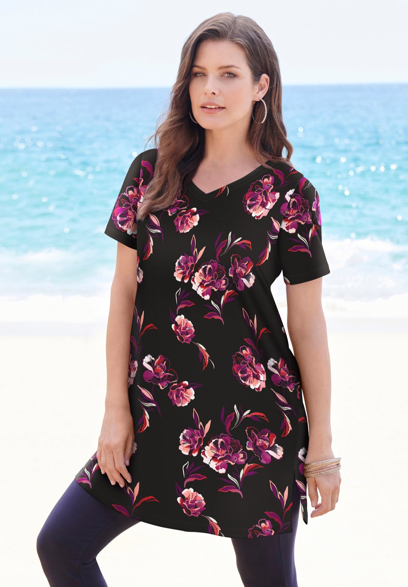 Plus Size Cotton Short Sleeve V-Neck Ultimate Tunic image number 0