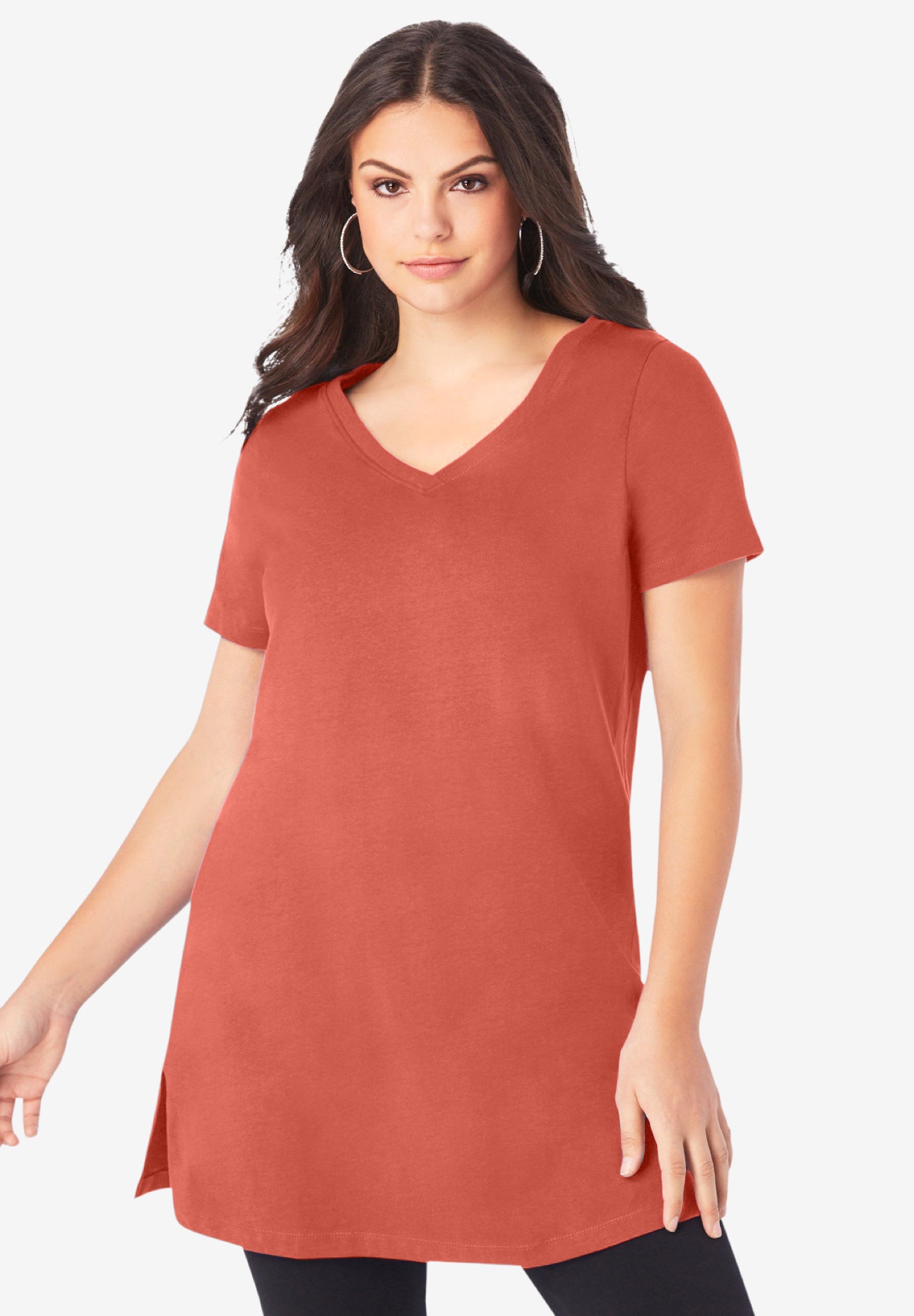 Plus Size Cotton Short Sleeve V-Neck Ultimate Tunic image number 0