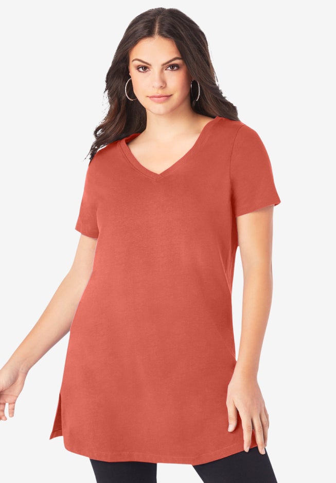 Plus Size Cotton Short Sleeve V-Neck Ultimate Tunic image number 0