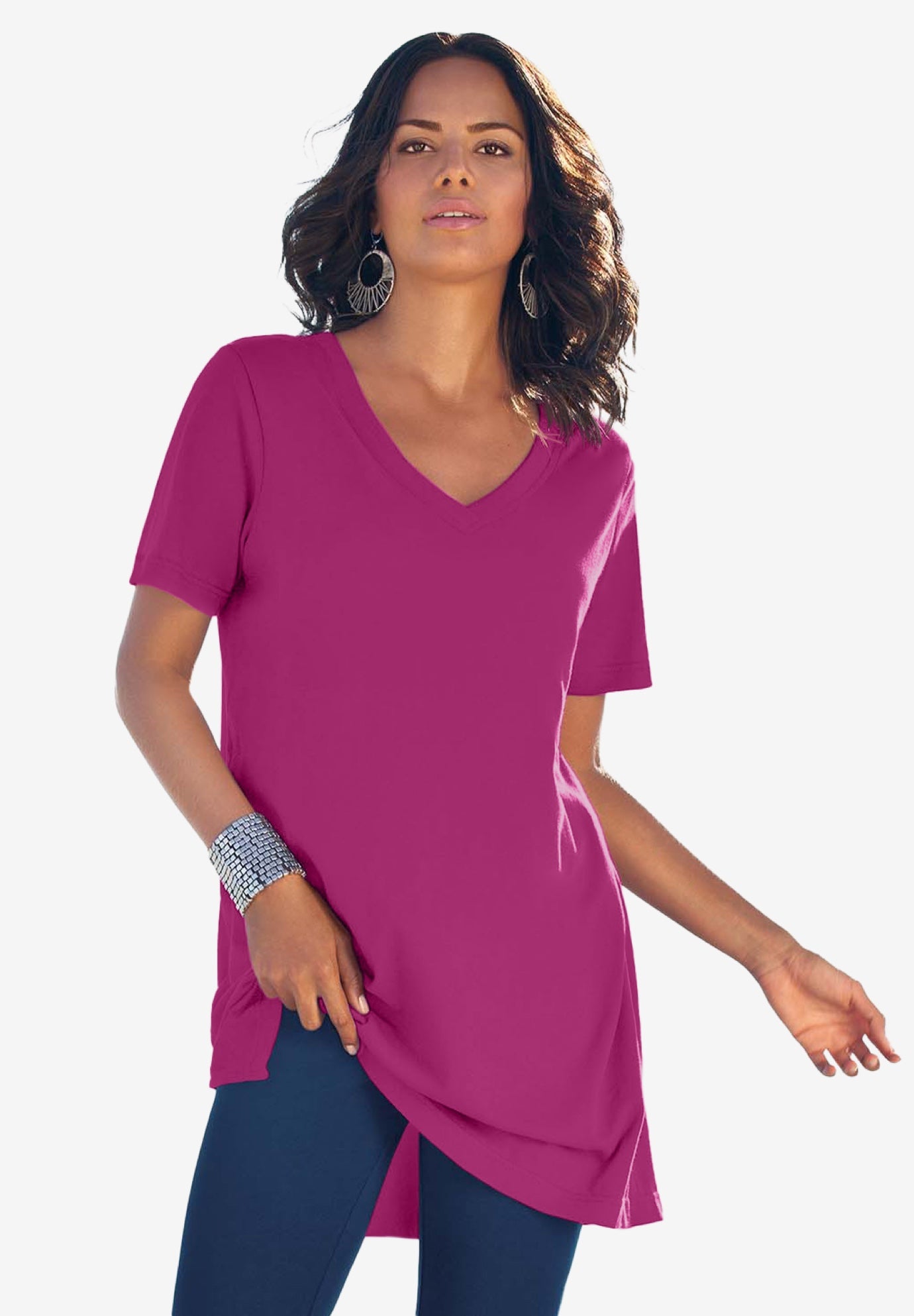Plus Size Ultimate Cotton V-Neck Short Sleeve Tunic image number 3