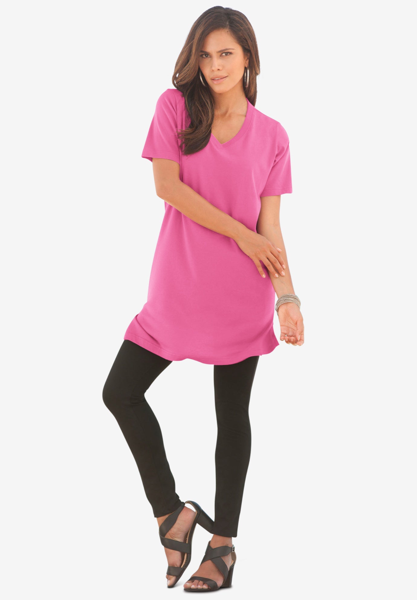Plus Size Ultimate Cotton V-Neck Short Sleeve Tunic image number 1