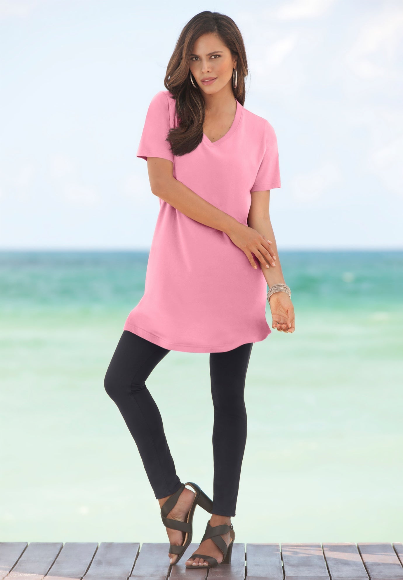 Plus Size Cotton Short Sleeve V-Neck Ultimate Tunic image number 0