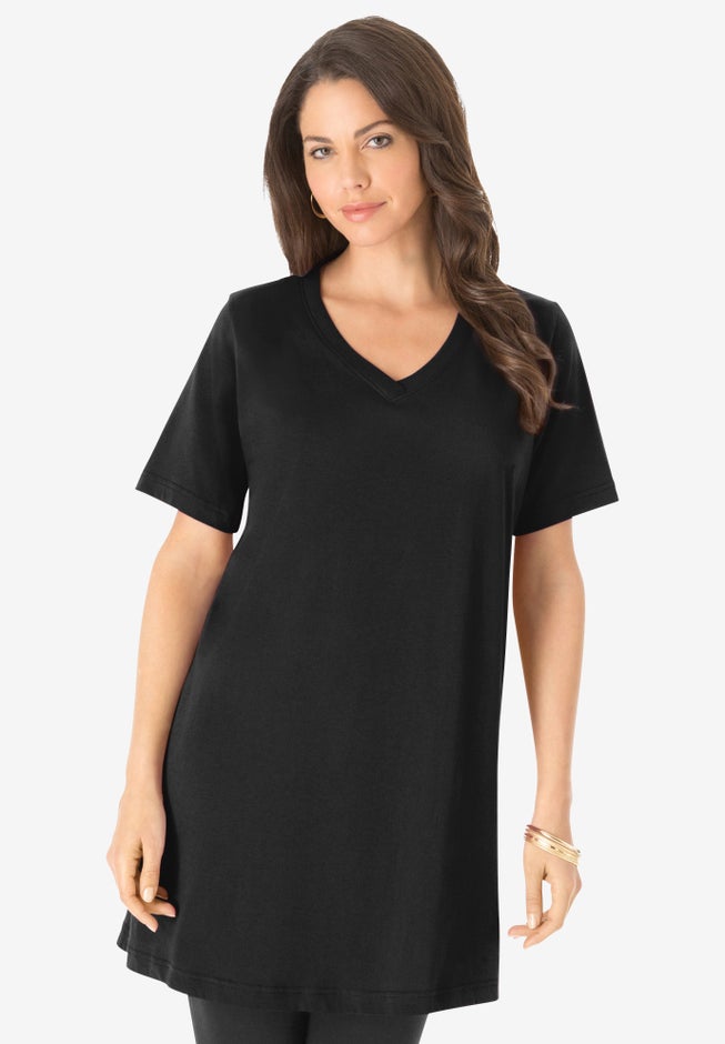 Plus Size Cotton Short Sleeve V-Neck Ultimate Tunic image number 1