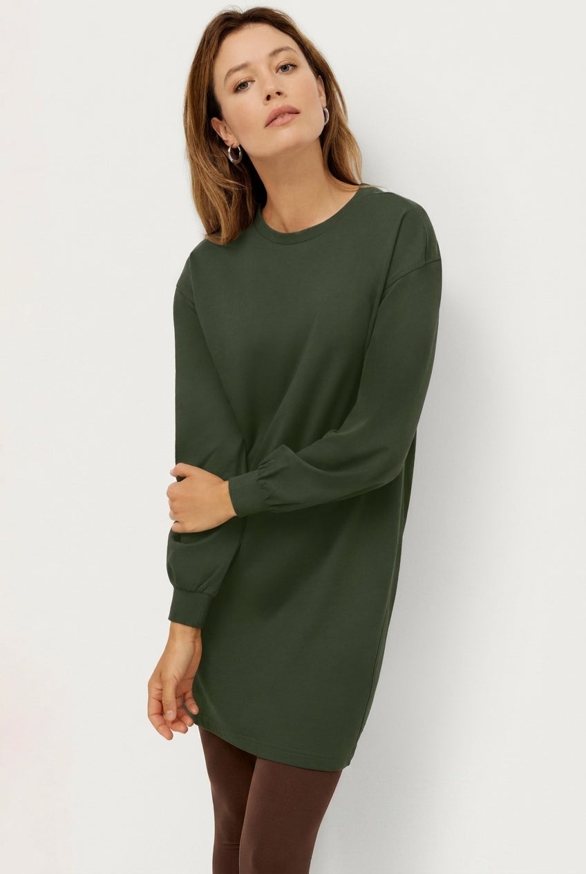 French Terry Blouson Sleeve Sweatshirt Tunic Dress image number 0