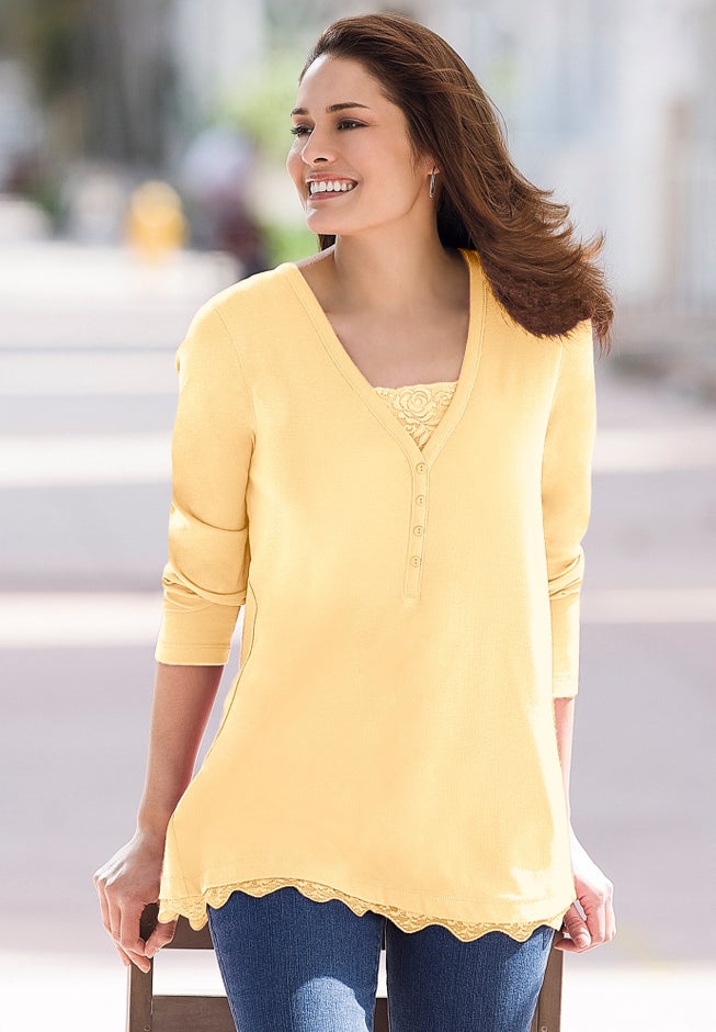 Layered-Look Lace Trim Tee image number 4