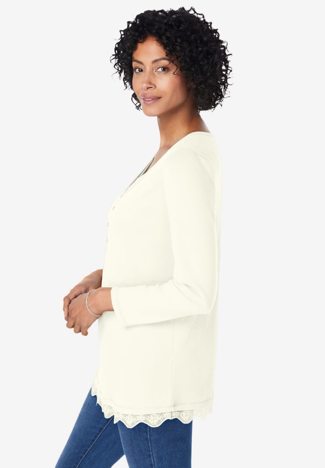 Layered-Look Lace Trim Tee image number 3