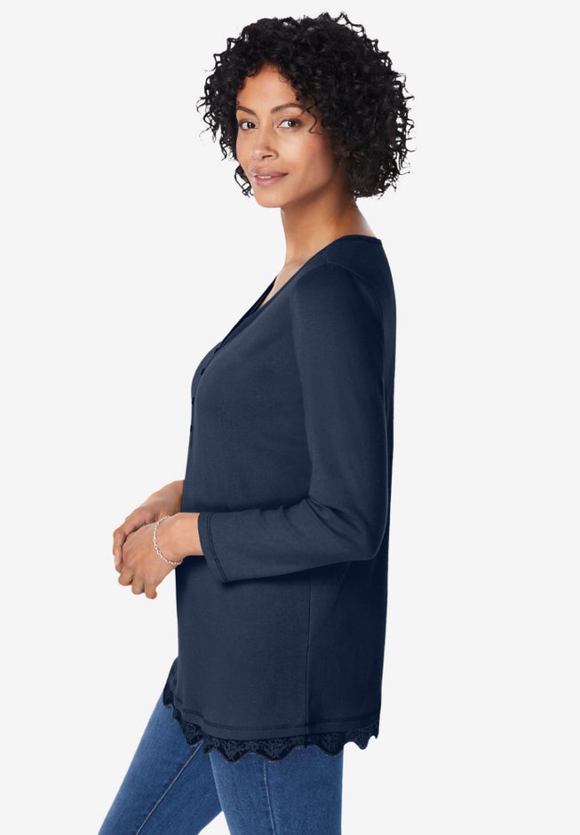 Layered-Look Lace Trim Tee image number 3