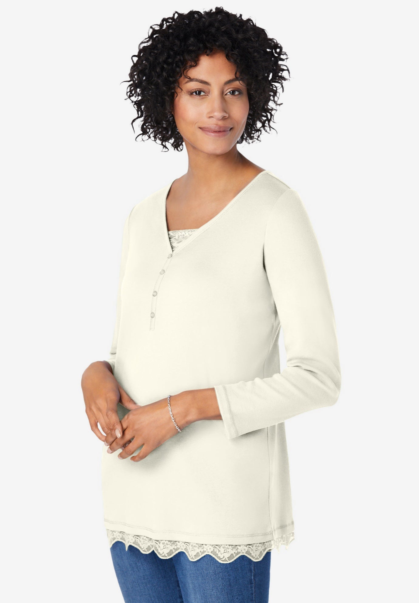 Layered-Look Lace Trim Tee image number 0