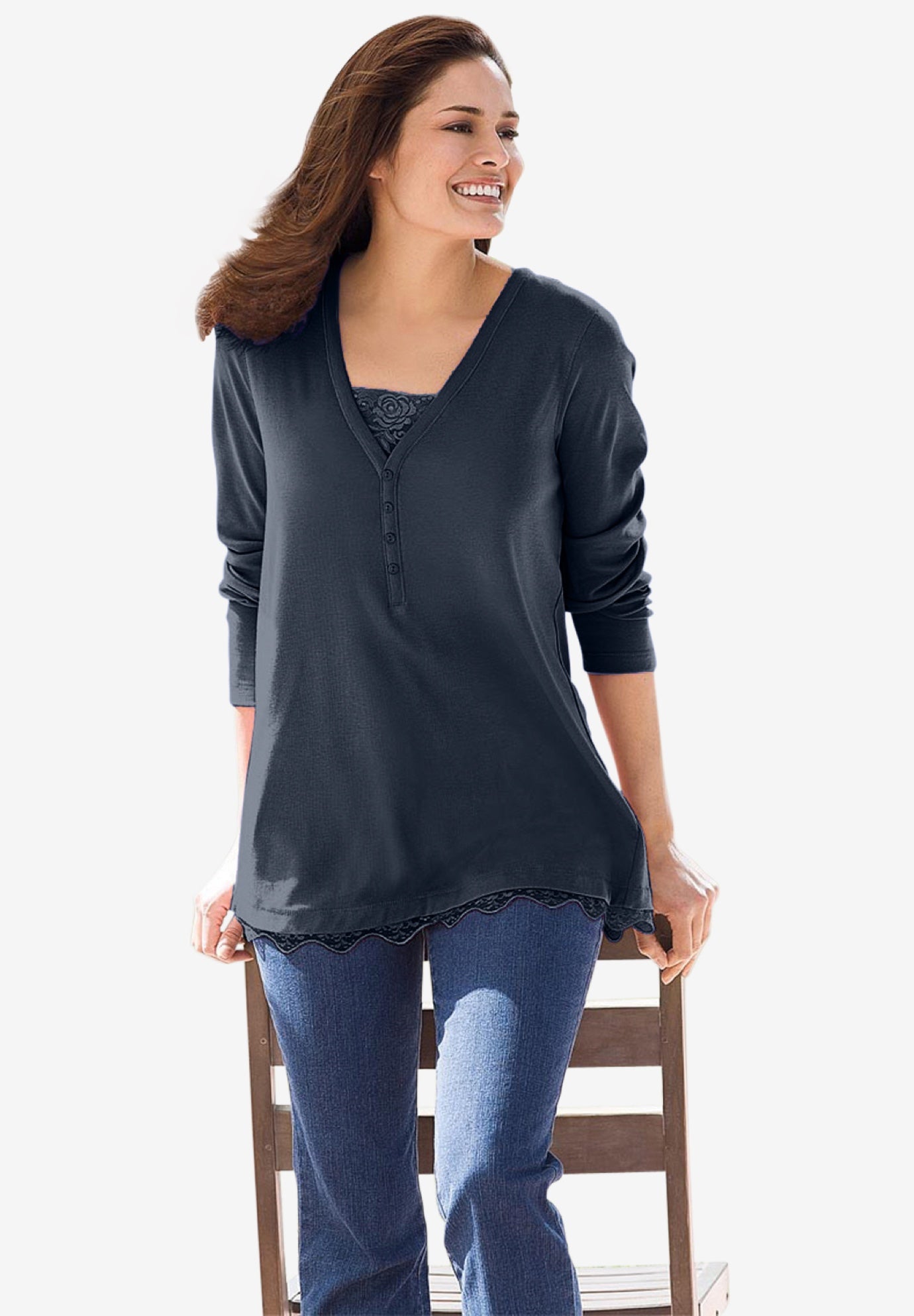 Layered-Look Lace Trim Tee image number 0