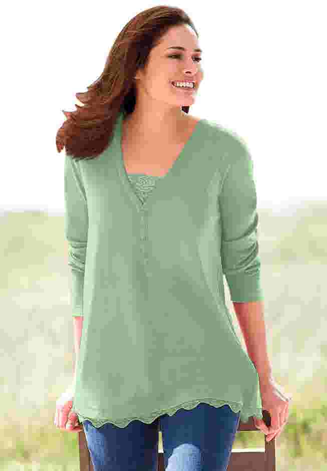 Layered-Look Lace Trim Tee image number 0