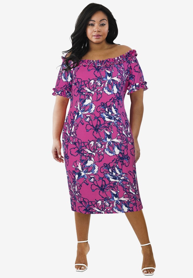 Misses Size Floral Midi Dress image number 0