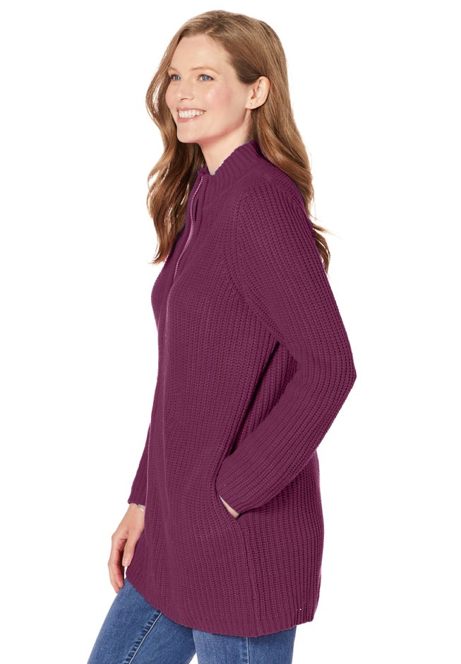 Zip Front Shaker Cardigan Sweater image number 3