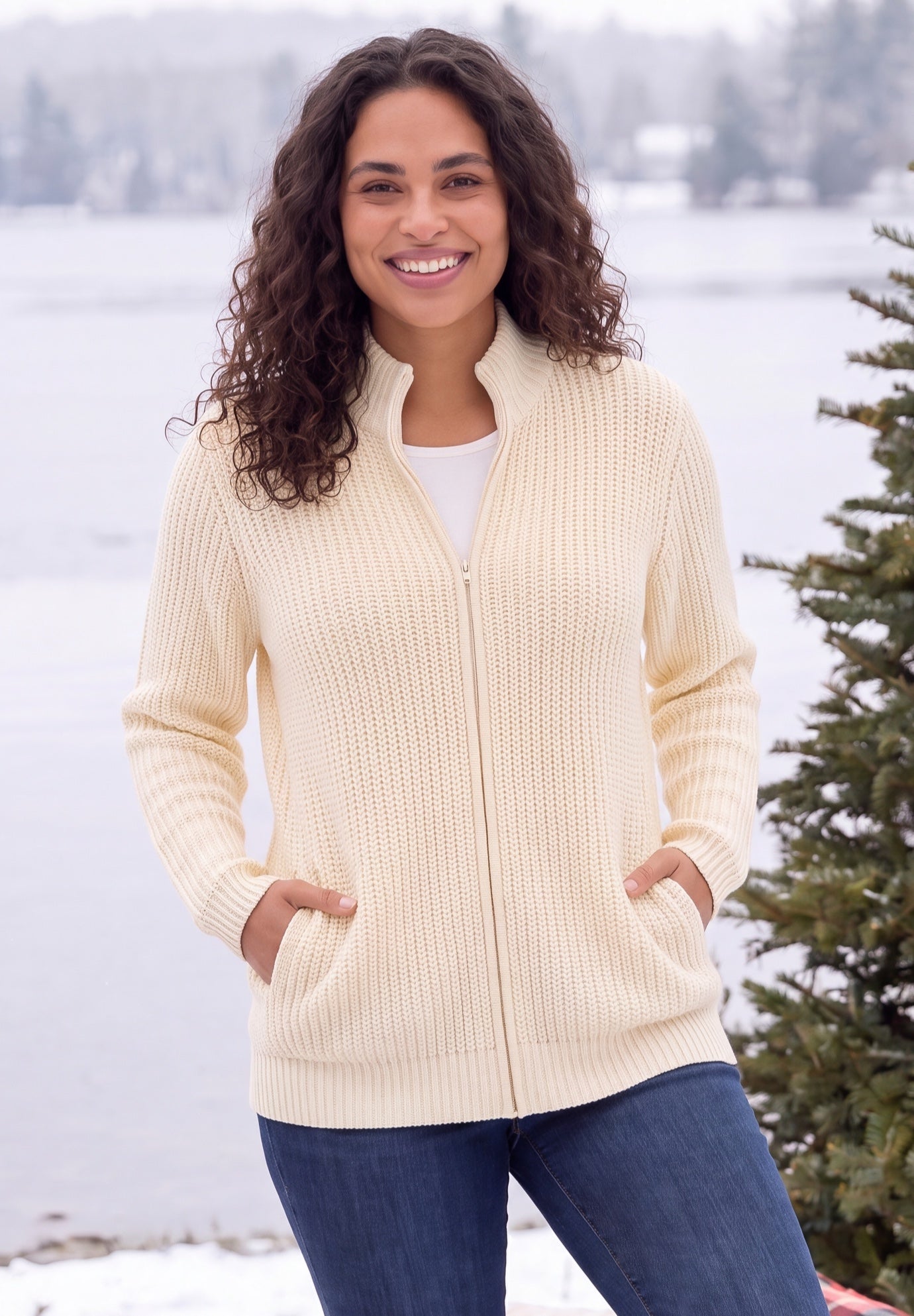 Zip Front Shaker Cardigan Sweater image number 0