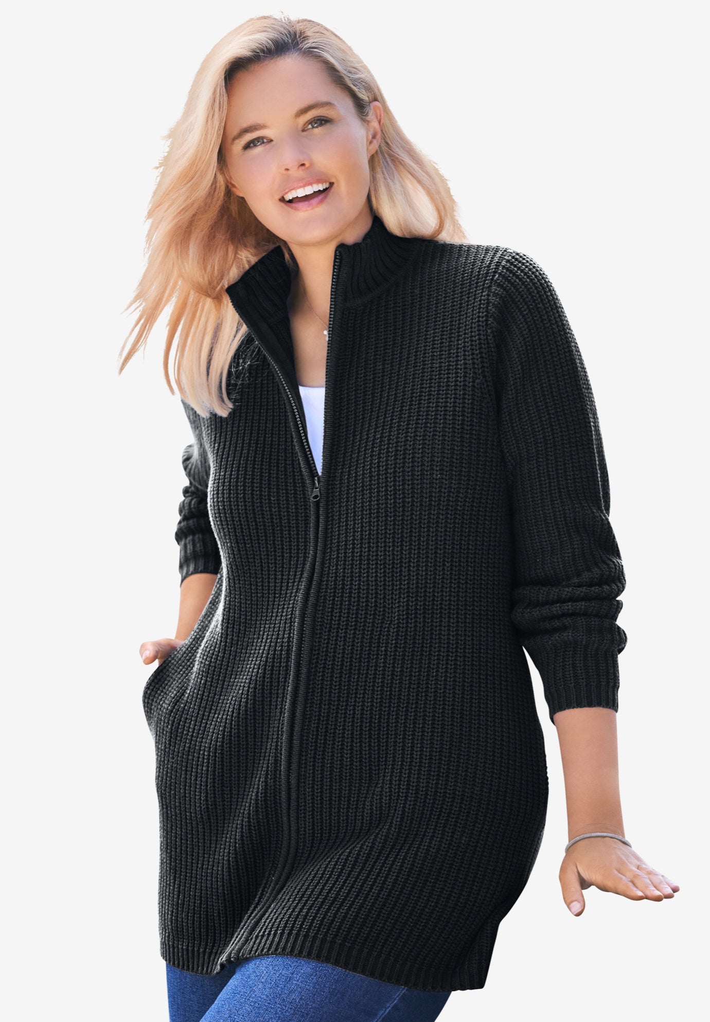 Zip Front Shaker Cardigan image number 0