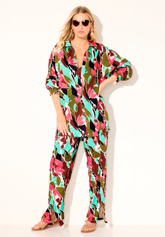 Oversized Buttondown Lounge Cover Up Shirt image number 5