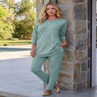 Plus Size Three-Quarter Sleeve Notch Neck Soft Knit Tunic image number null