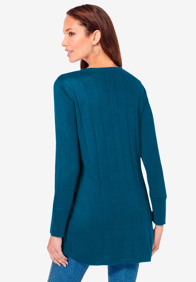 Plus Size Drop Needle Henley Lightweight Sweater Knit image number 3