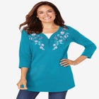 7-Day Layered-Look Embroidered Henley Tunic image number null