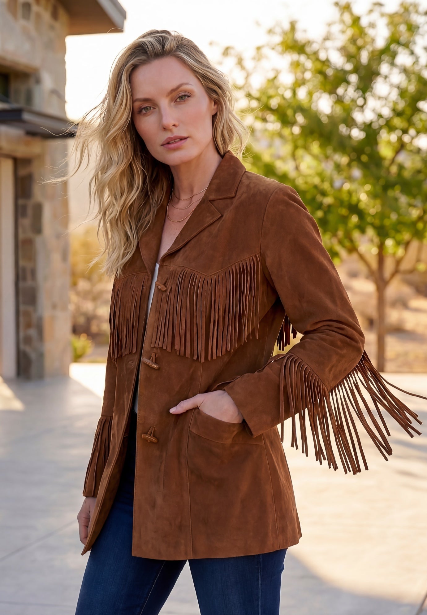 Plus Size Fringe Suede Jacket image number 1