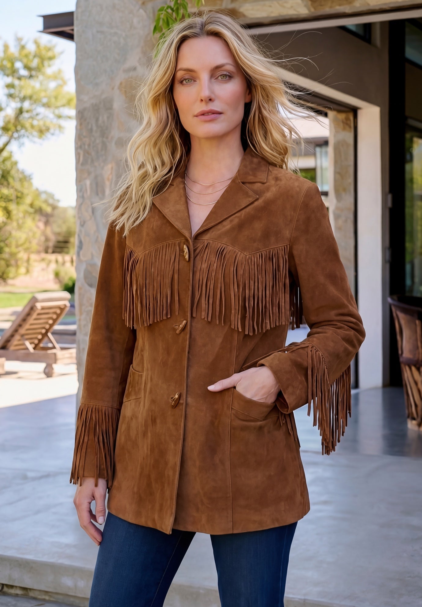 Plus Size Fringe Suede Jacket image number 0