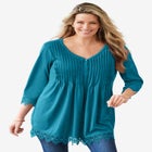 Pintuck Henley Crochet Trim Tunic image number null