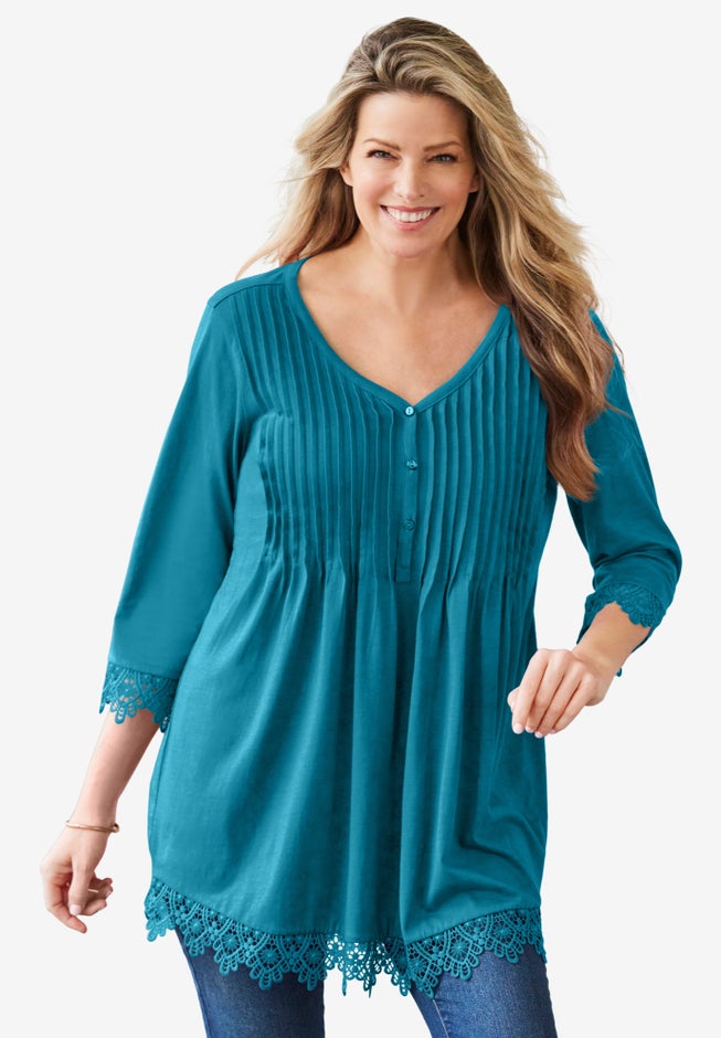 Pintuck Henley Crochet Trim Tunic image number 4