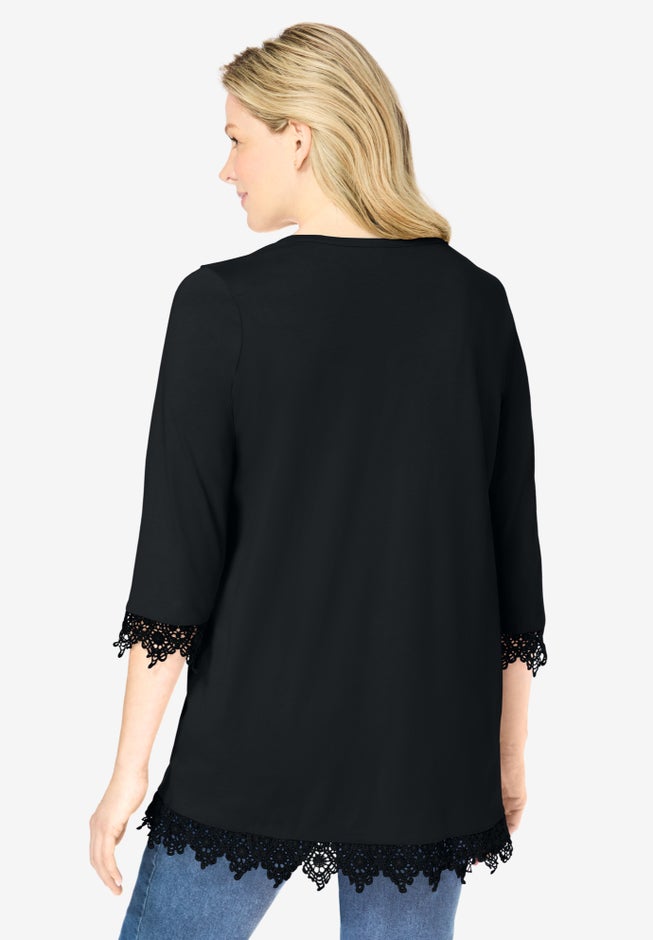 Pintuck Henley Crochet Trim Tunic image number 1