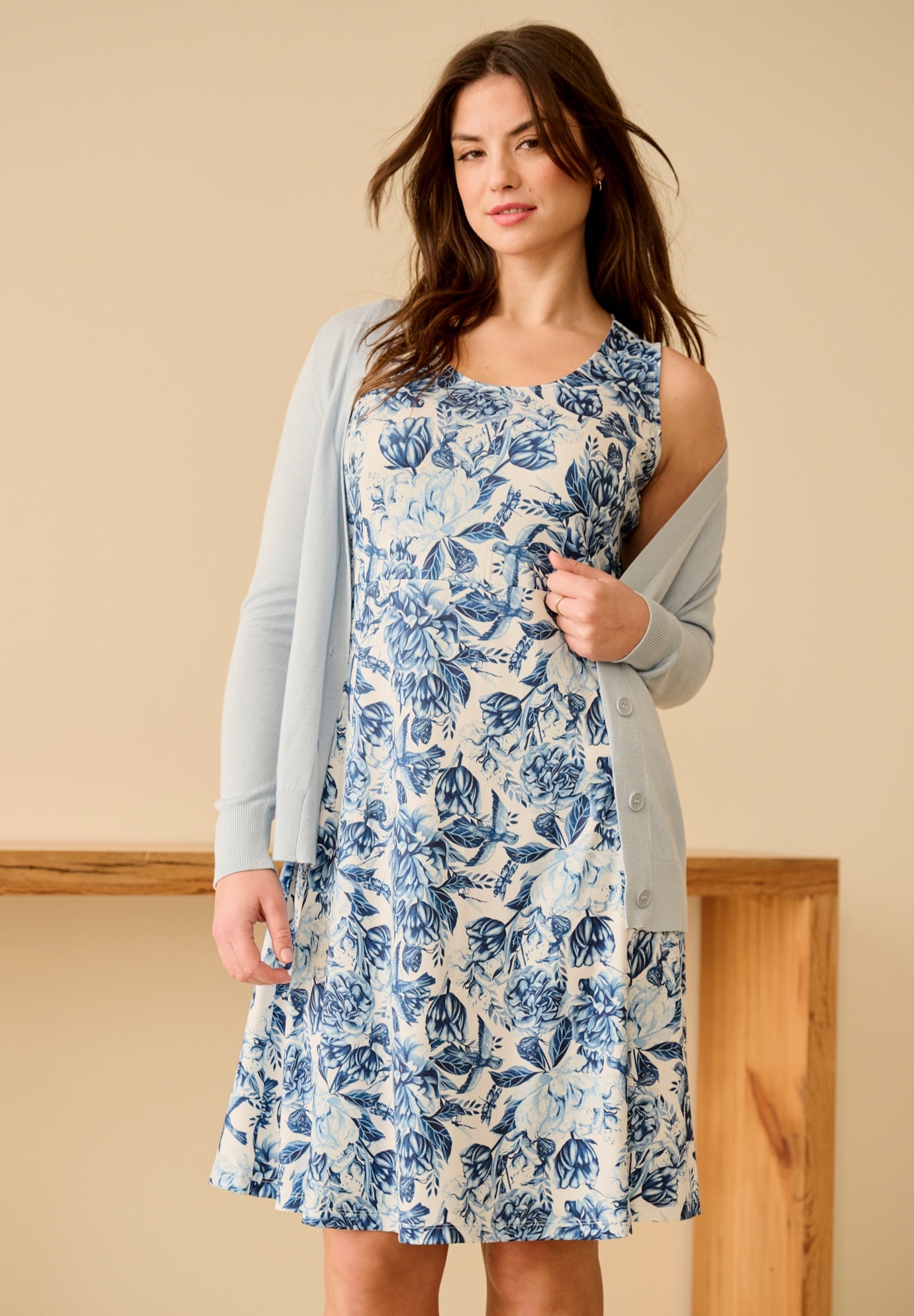 Stretch Jersey Knit Sleeveless Scoop Neck Fit and Flare Dress image number 0