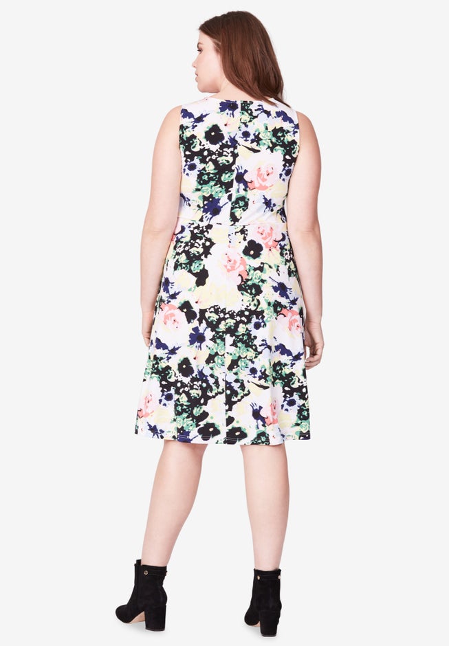 Stretch Knit Scoop Neck Sleeveless Fit And Flare Dress image number 1