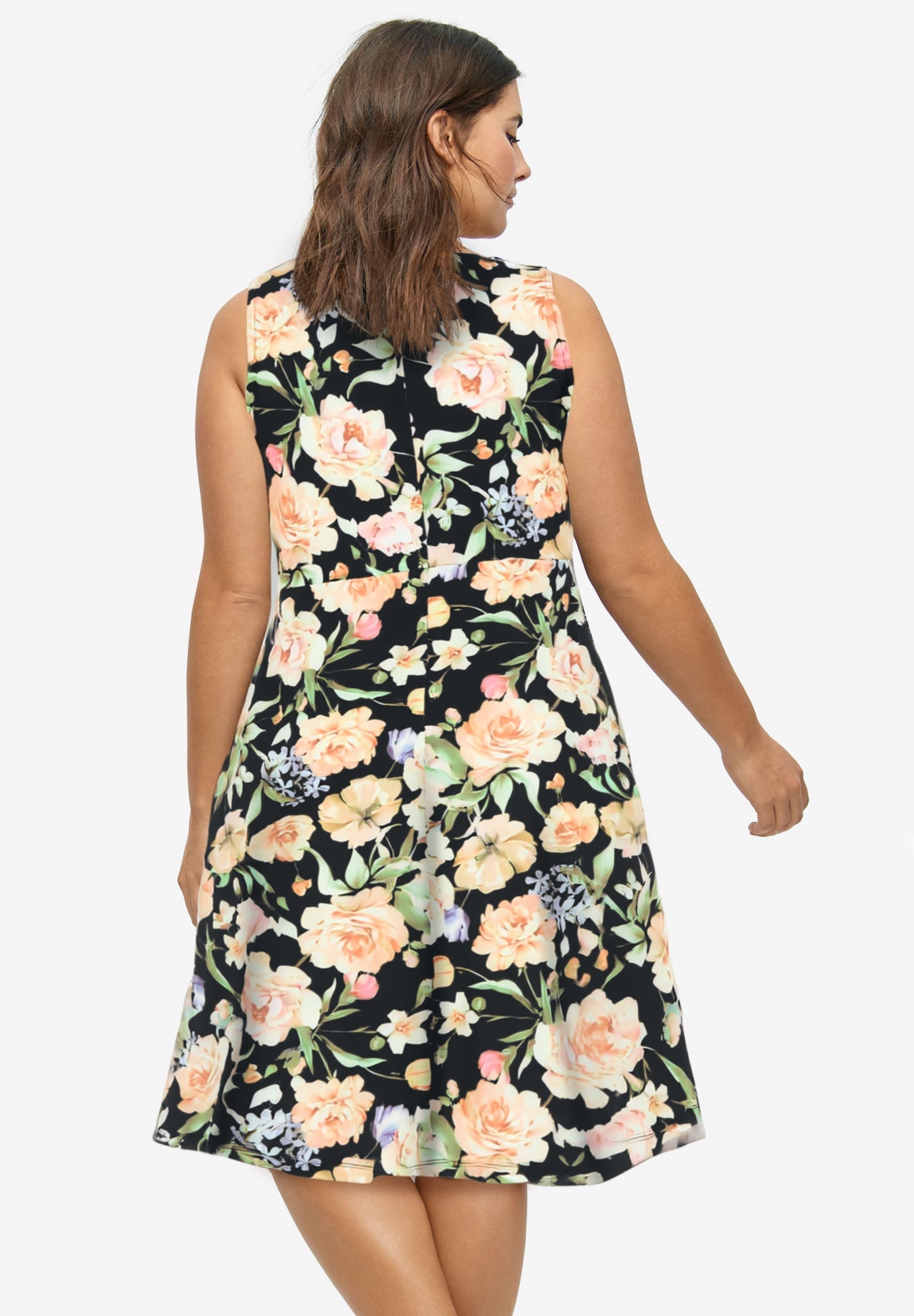 Stretch Knit Scoop Neck Sleeveless Fit And Flare Dress image number 1