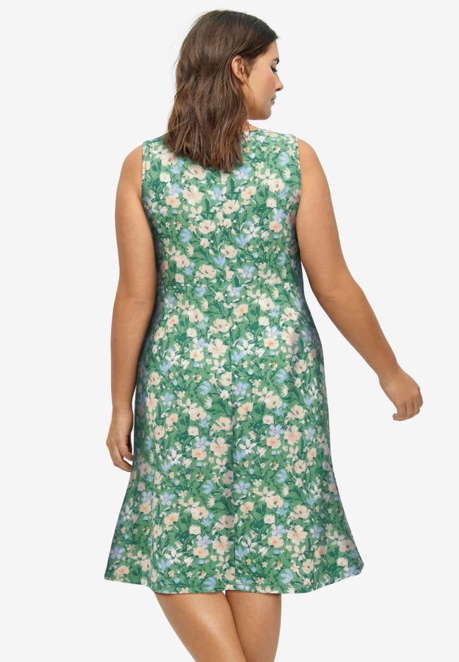 Stretch Jersey Knit Sleeveless Scoop Neck Fit and Flare Dress image number 1