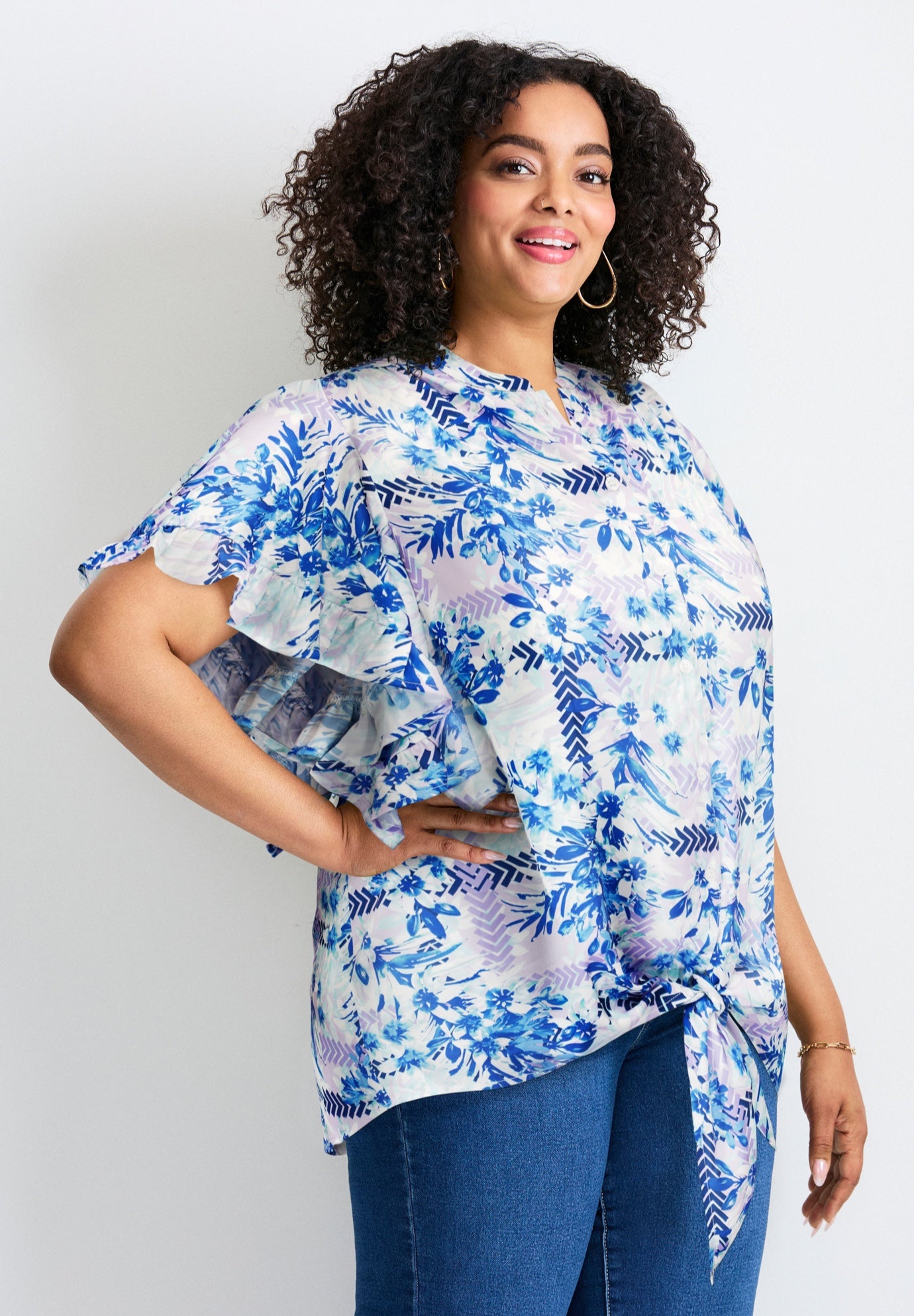 Tie Front Scarf Sleeve Blouse image number 2