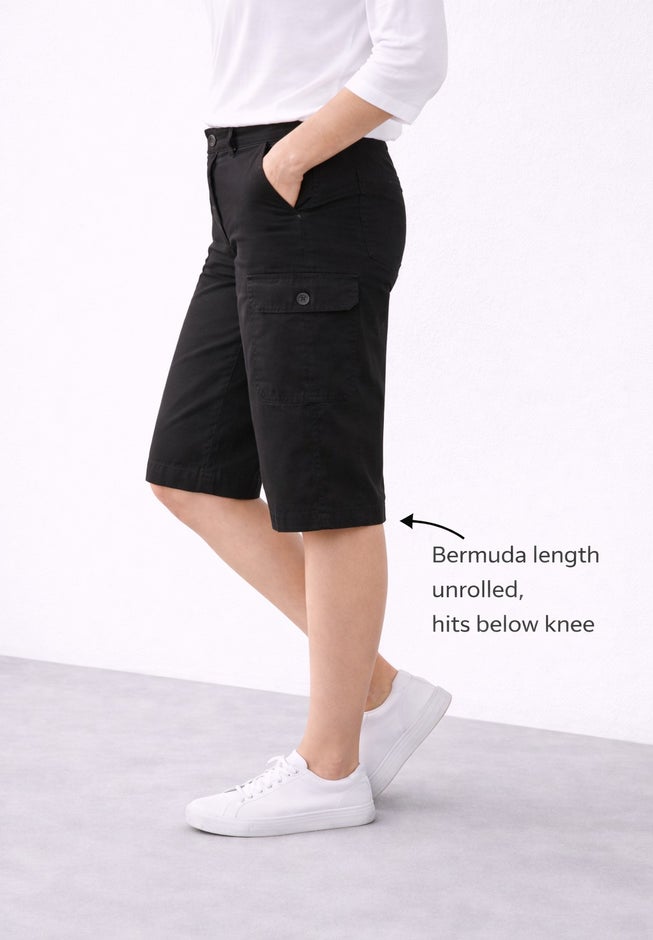 Stretch Mid-rise Cargo Convertible Bermumda Shorts image number 2