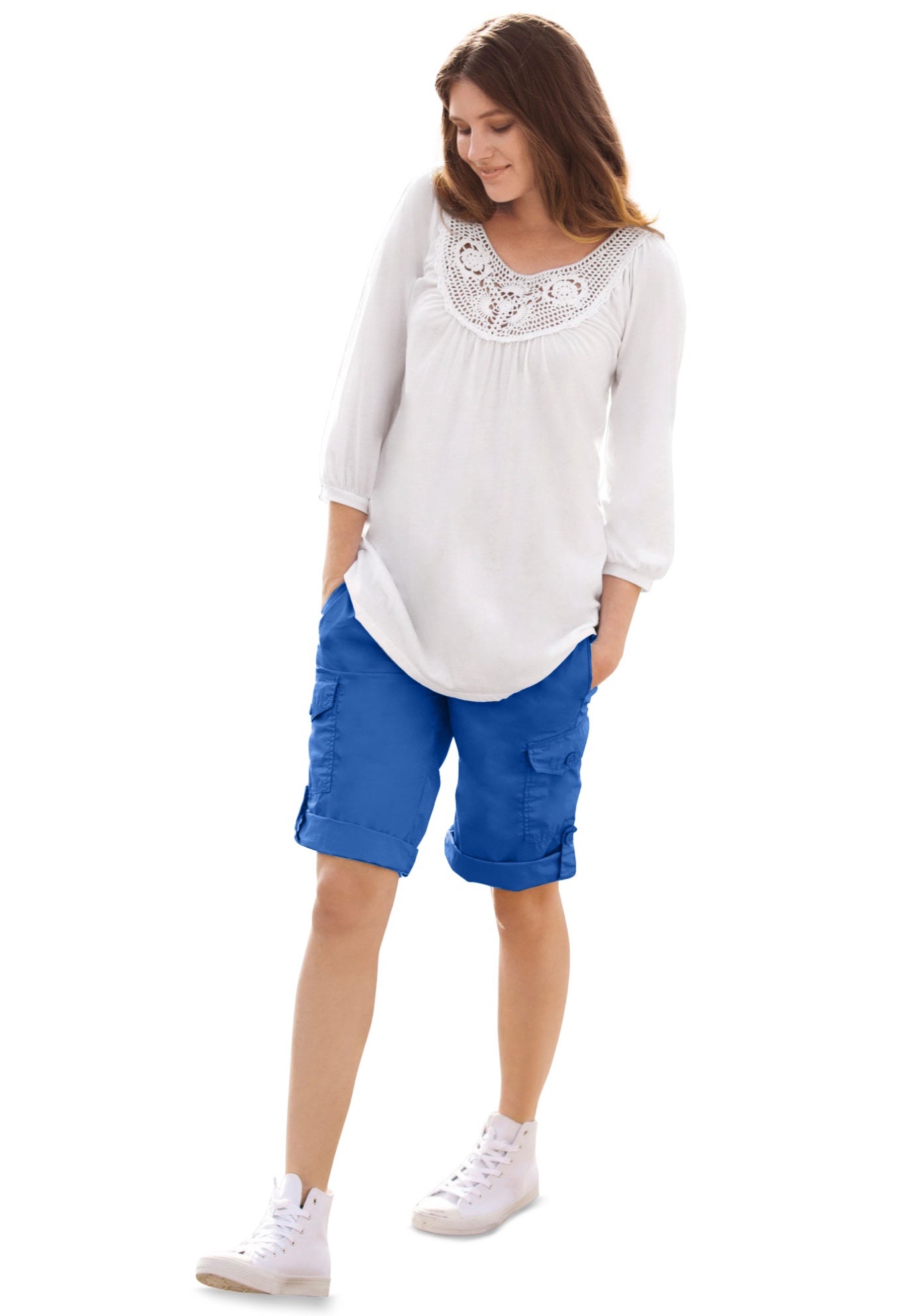 Stretch Mid-rise Cargo Convertible Bermumda Shorts image number 0