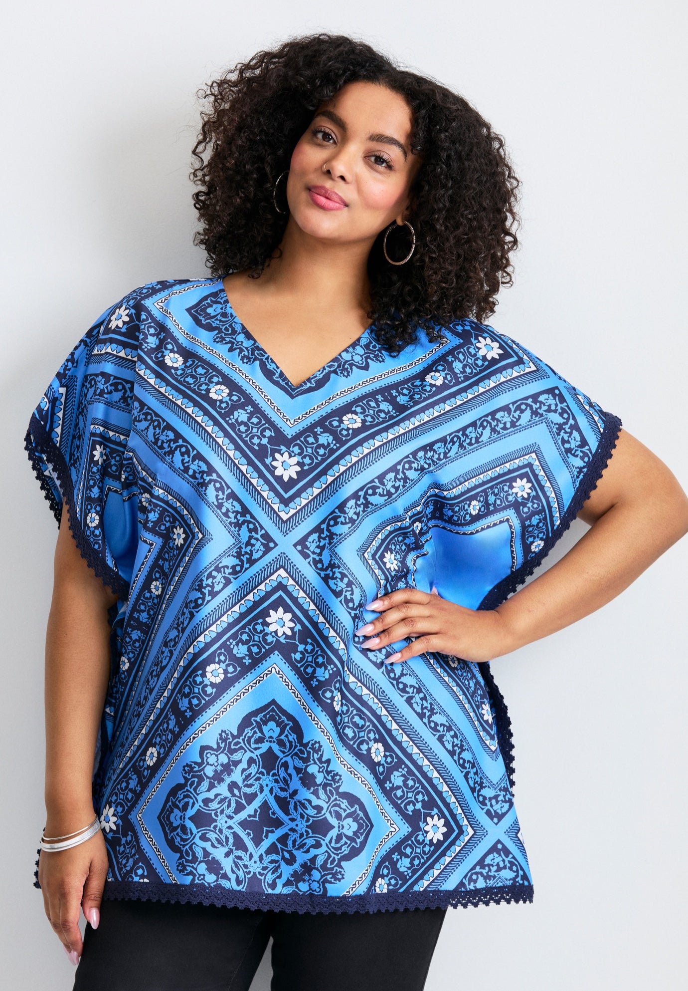 Crochet Trim Poncho Top image number 0
