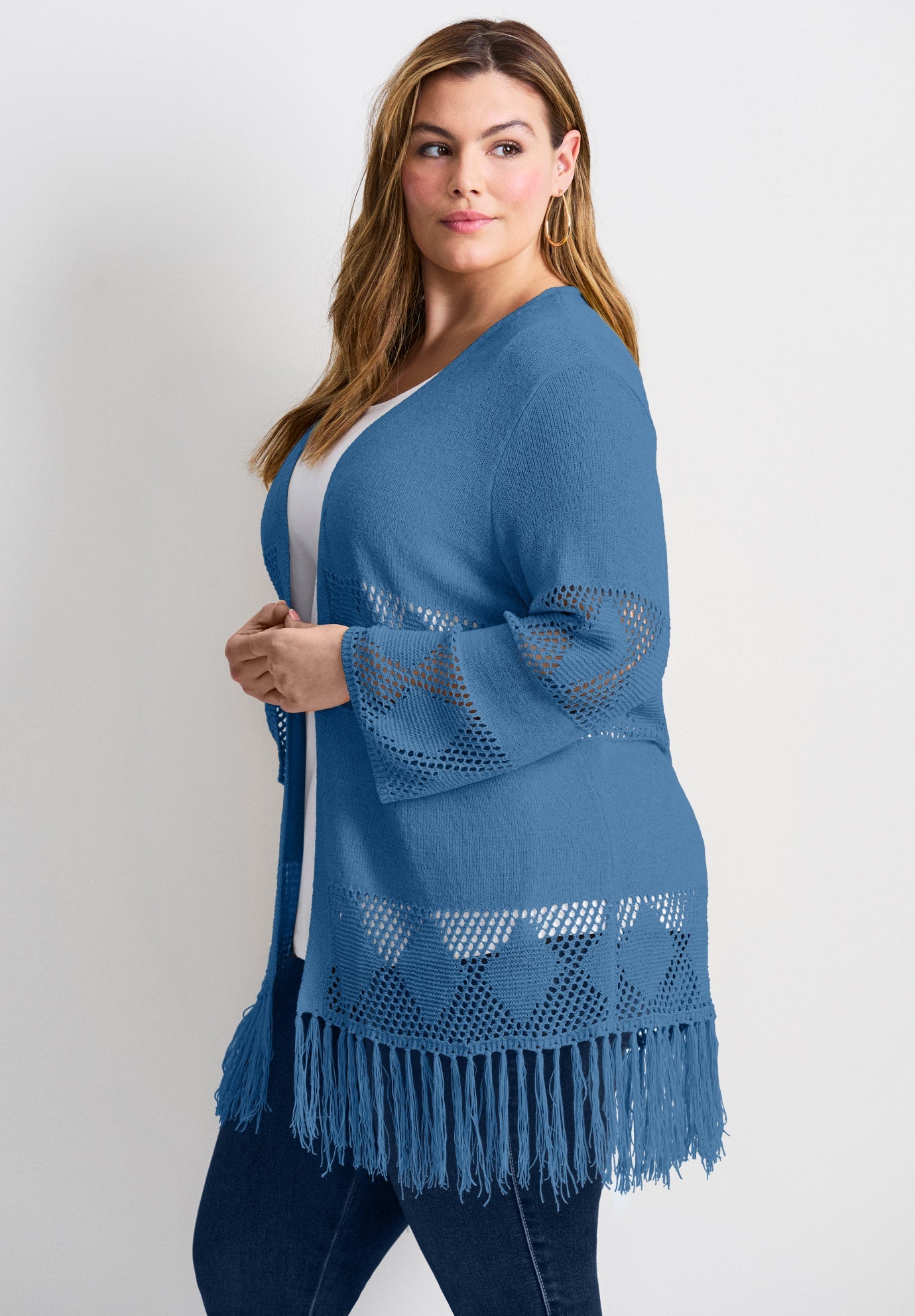 Pointelle Fringe Cardigan image number 2