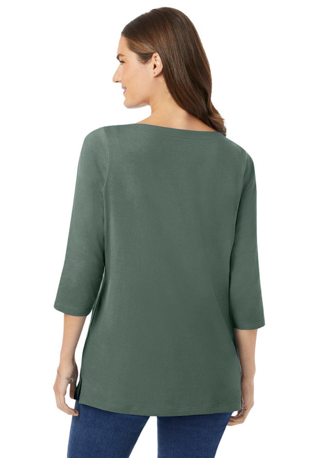 Perfect Three-Quarter Sleeve Boatneck Tee image number 1