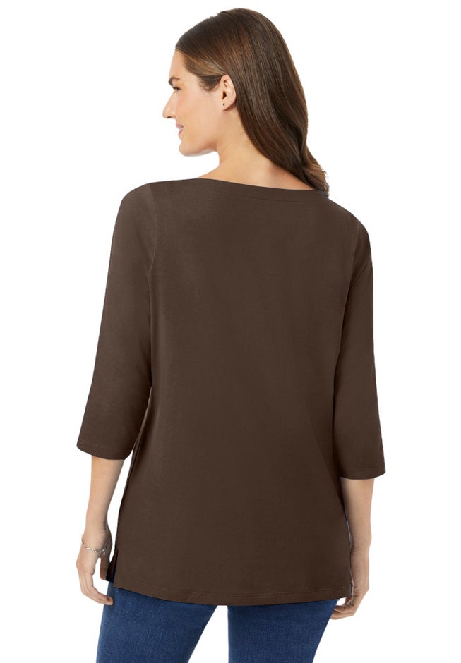 Perfect Three-Quarter Sleeve Boatneck Tee image number 1