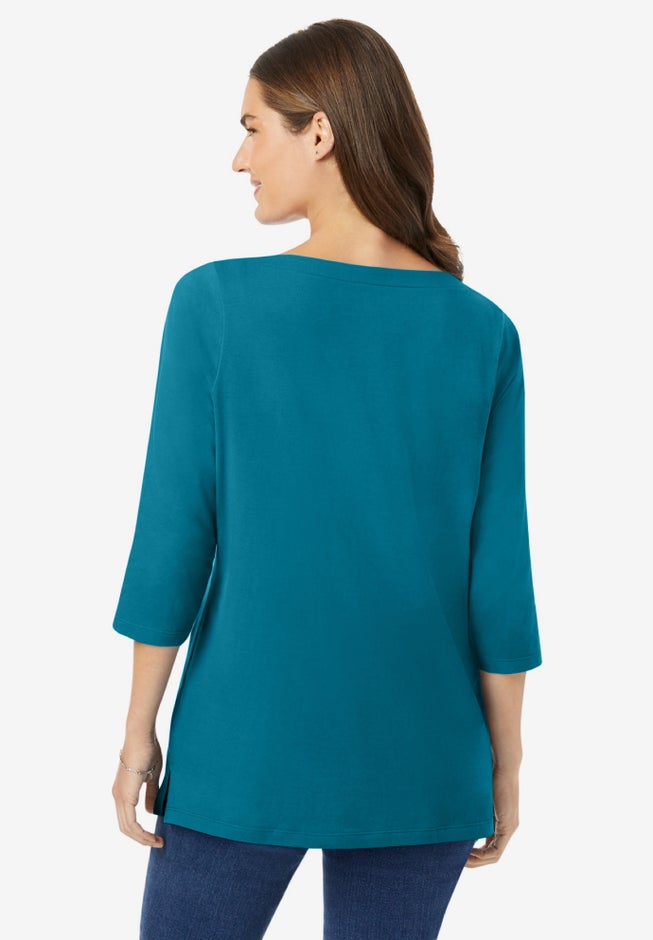 Perfect Three-Quarter Sleeve Boatneck Tee image number 1
