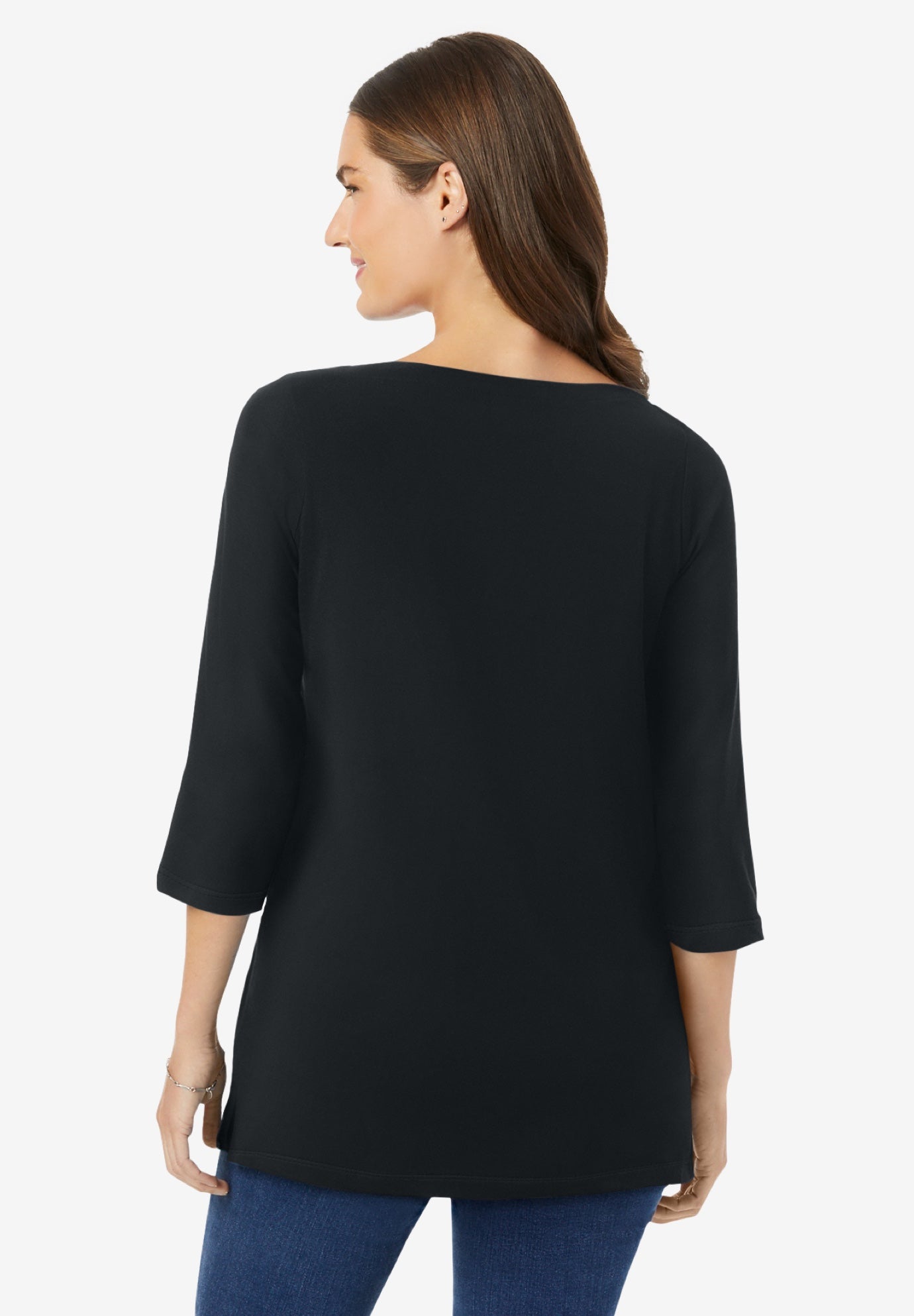 Boatneck Tee Three-Quarter Sleeve Plus Size, Black | Woman