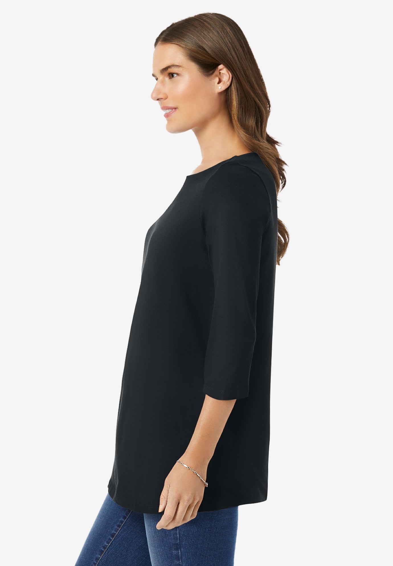 Boatneck Tee Three-Quarter Sleeve Plus Size, Black | Woman