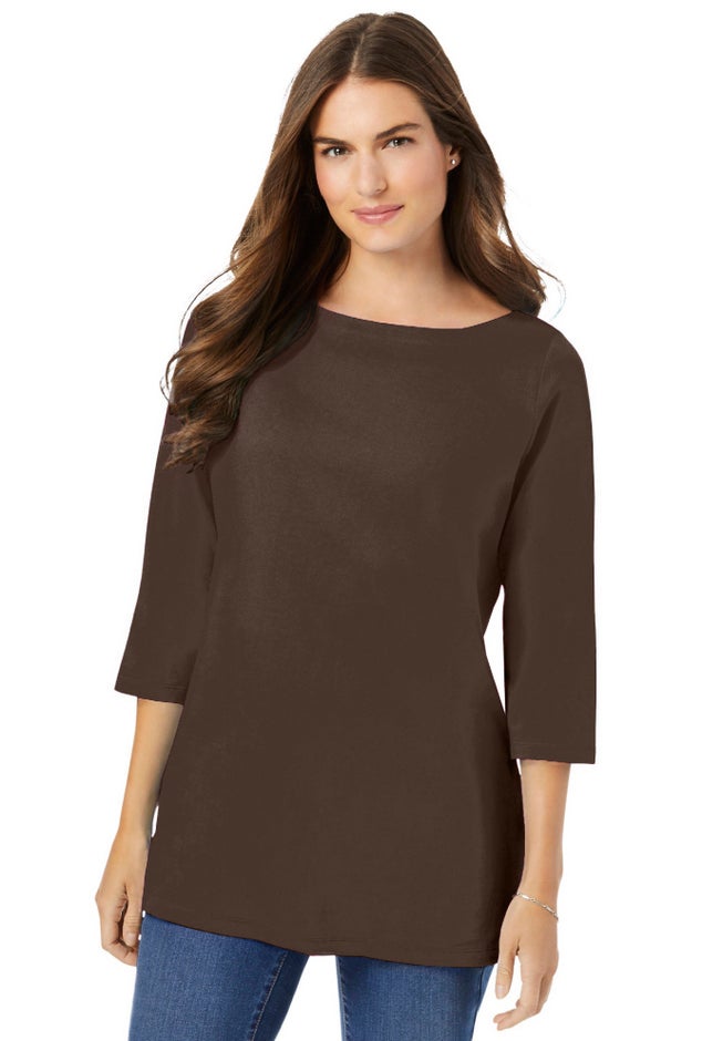 Perfect Three-Quarter Sleeve Boatneck Tee image number 0