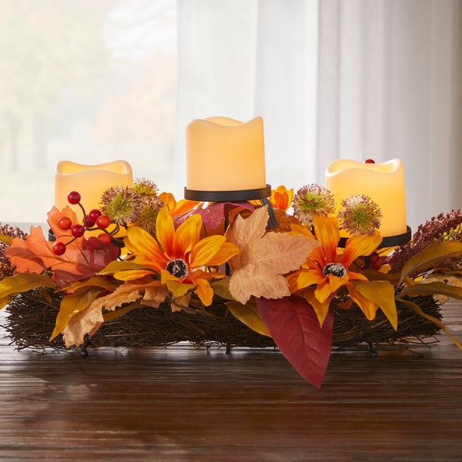 Pre-Lit Harvest Daisy Candleholder Centerpiece image number null