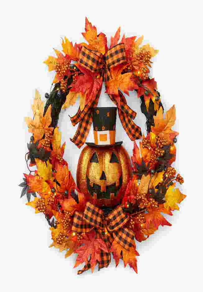 24" Pre-Lit Jack-O-Lantern Wreath image number 0