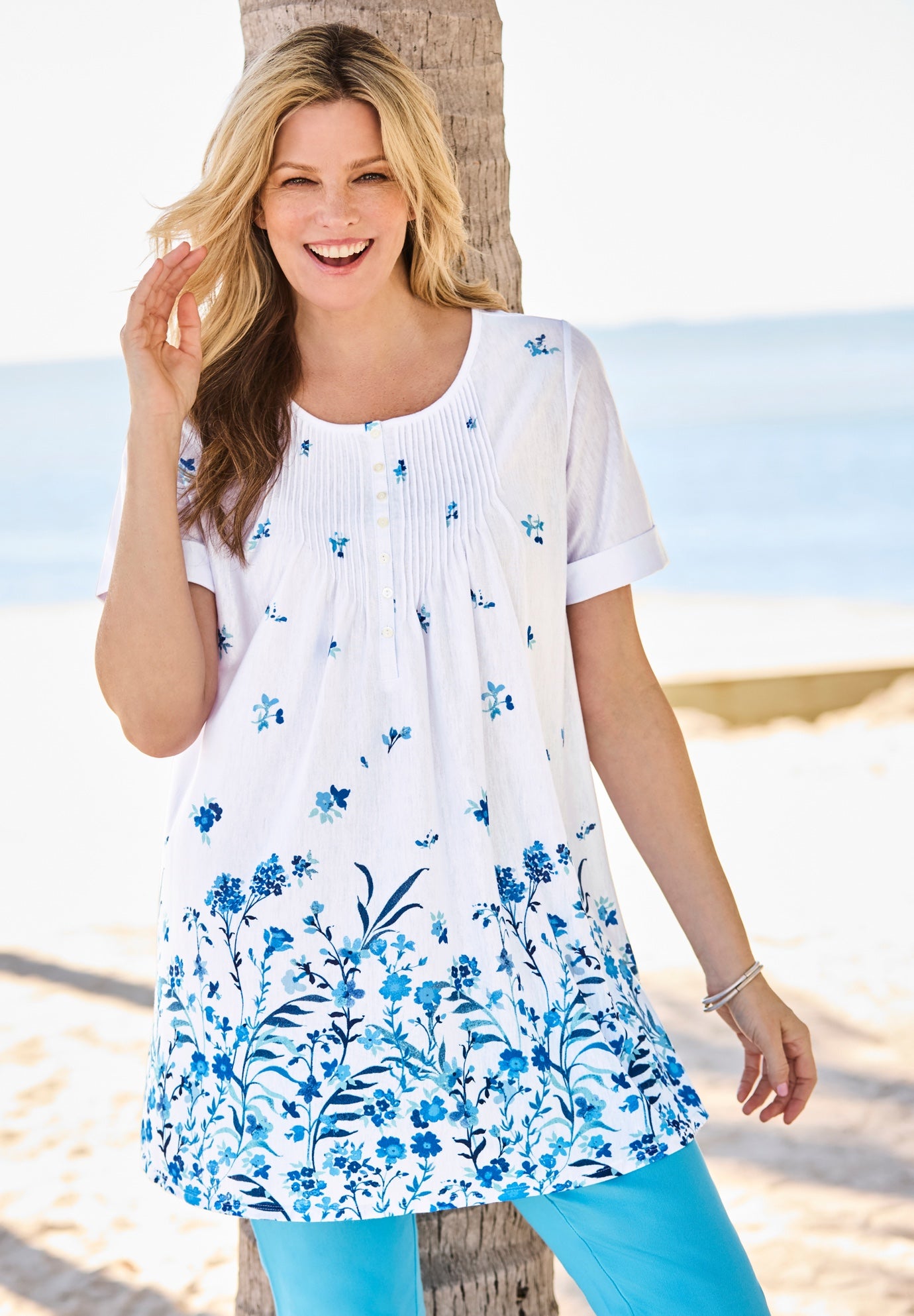 Short-Sleeve Pintucked Henley Tunic image number 5