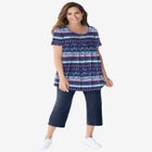 Short-Sleeve Pintucked Henley Tunic image number null